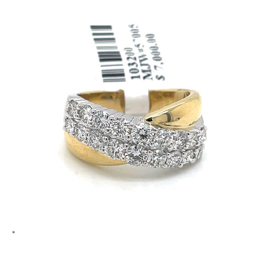 14k Two Tone 1.50 CT Round Cut Diamond Bypass Band, 7.9gm, Size 6.75