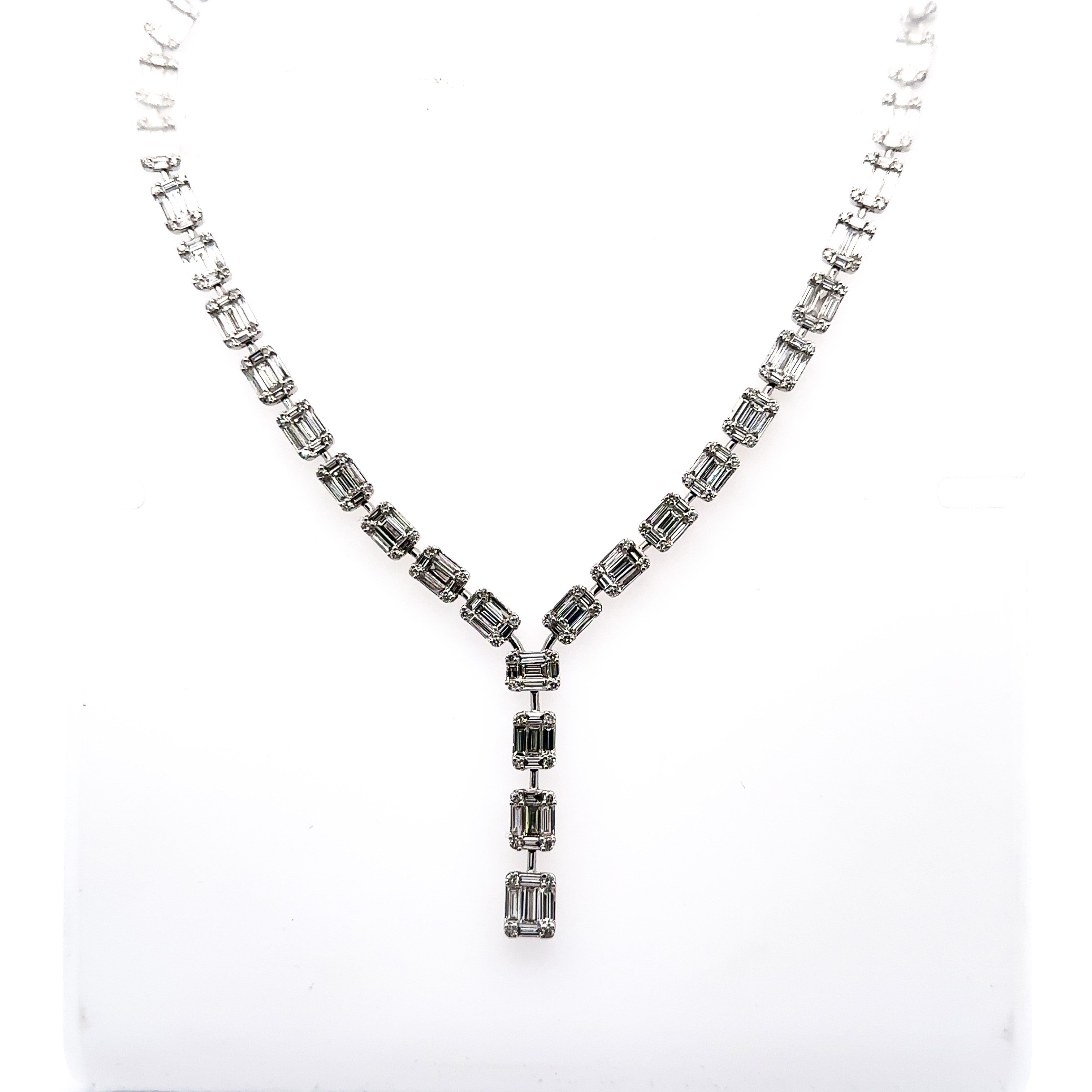 Roman Malakov, 8.71 Carat Total Round And Baguette Diamond Tennis Necklace  For Sale at 1stDibs