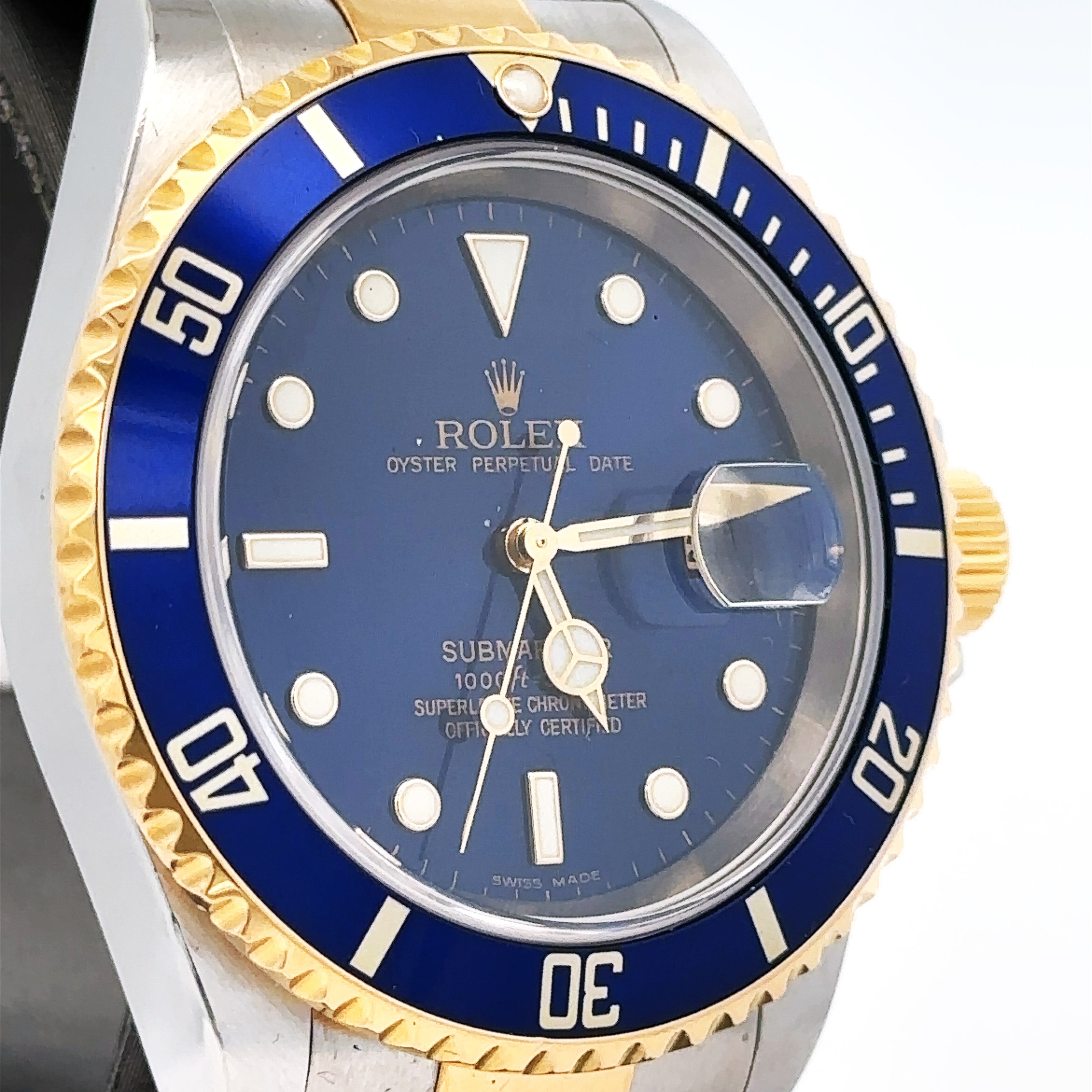 Pre Owned Rolex Submariner Date 40mm 2 Tone Watch 16613 18k Yellow Gold S107506