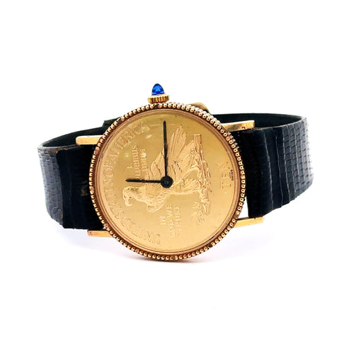 LUCIEN PICCARD Vintage 18K Yellow gold  $10 Coin Style Watch- Pre Owned