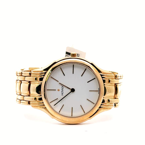 Movado Quartz White Dial Ladies 14K Yellow Gold White Dial 34mm watch