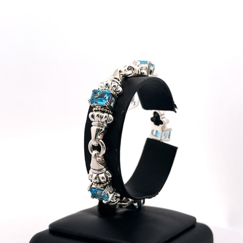 Lagos Glacier Classic Swiss Blue Topaz Bracelet 18k & SIlver, Size Medium