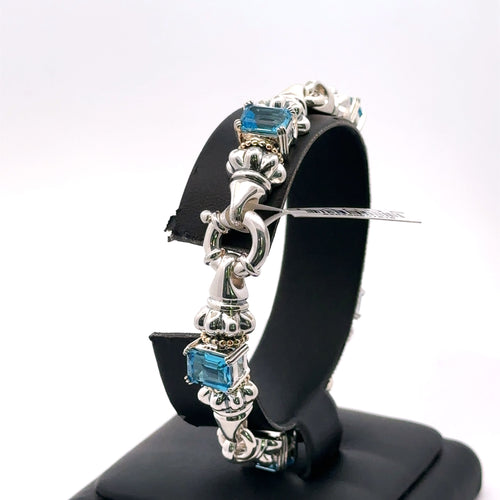 Lagos Glacier Classic Swiss Blue Topaz Bracelet 18k & SIlver, Size Medium