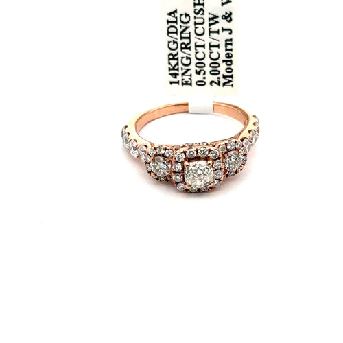 14K Rose Gold 1.85CT Diamond Halo Engagement Ring Set, 4.4G, Size 7, S107673