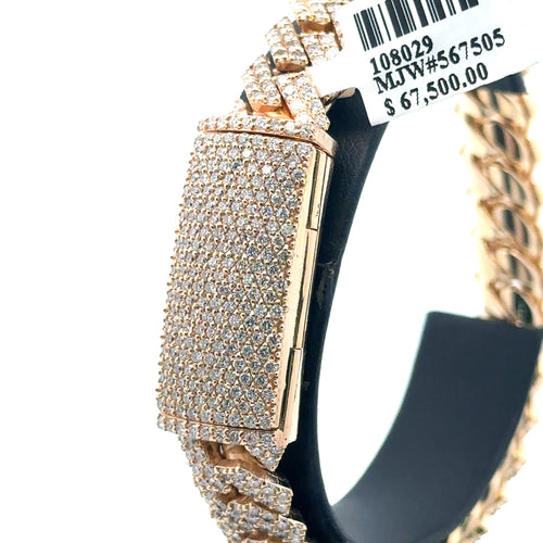 14k yellow Gold 10.00 CT lab grown Diamond Cuban Bracelet 99.4g, 8", S108029