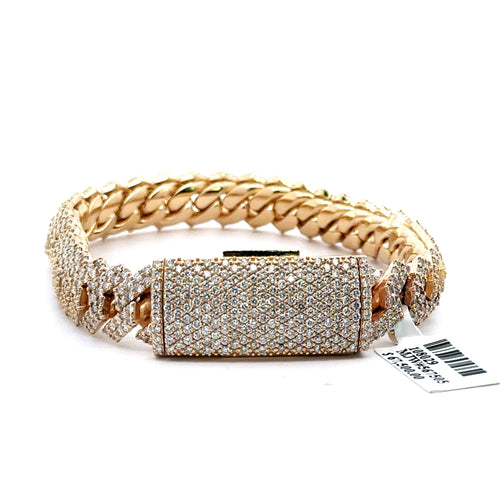 14k yellow Gold 10.00 CT lab grown Diamond Cuban Bracelet 99.4g, 8", S108029