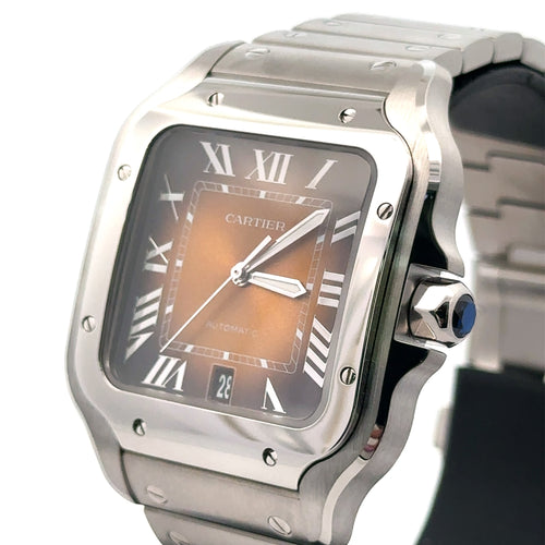 Cartier De Santos Cartier Steel & Brown Dial 39.8mm Large New Watch WSSA0064