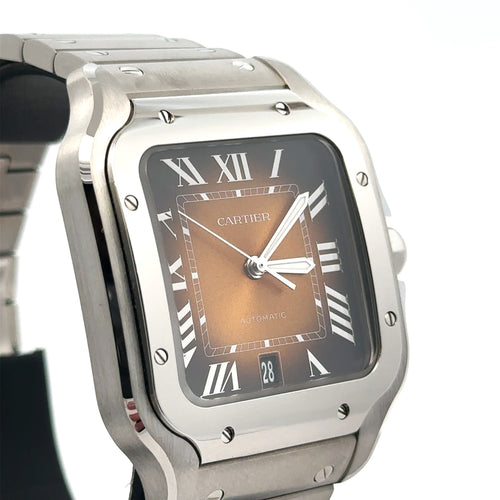 Cartier De Santos Cartier Steel & Brown Dial 39.8mm Large New Watch WSSA0064