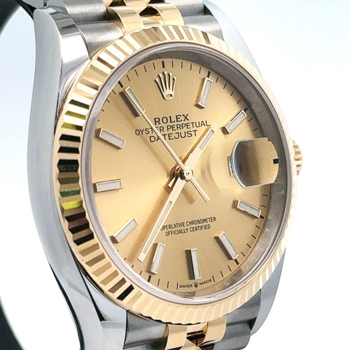 Brand New Rolex Datejust 36mm 2 tone 18k Yellow Gold Watch 126233, Fluted bezel