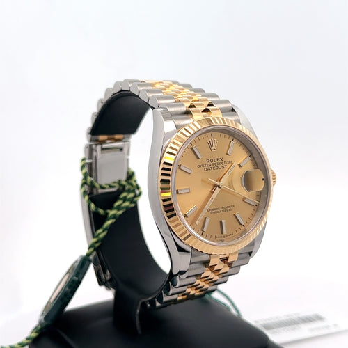 Brand New Rolex Datejust 36mm 2 tone 18k Yellow Gold Watch 126233, Fluted bezel