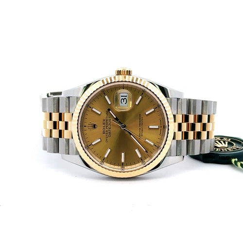 Brand New Rolex Datejust 36mm 2 tone 18k Yellow Gold Watch 126233, Fluted bezel