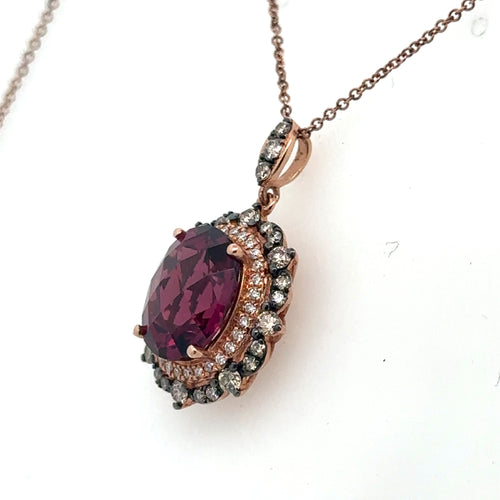 LeVian 14k Rose Gold  & Black Rhodium Garnet & Diamond Pendant, necklace S108105