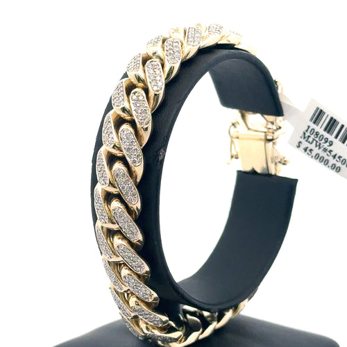 10k Yellow Gold 5.00 CT Diamond Cuban Link Bracelet, 7.5" 64.5g, S108099