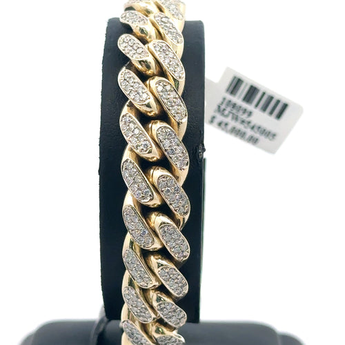 10k Yellow Gold 5.00 CT Diamond Cuban Link Bracelet, 7.5" 64.5g, S108099