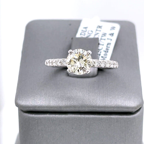 14K White Gold 1.25 CT Diamond Engagement Ring, 2.8gm, Size 7