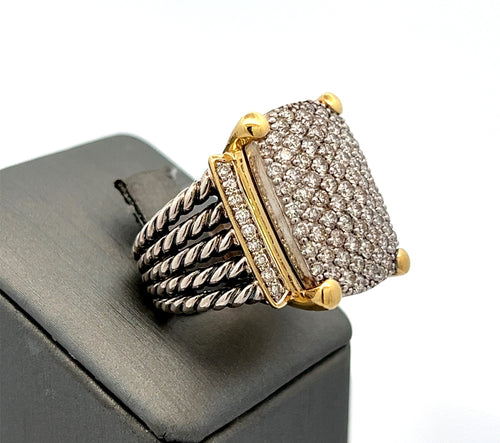 David Yurman 18K Gold and Silver Pave Wheaton Collection Ring S108184