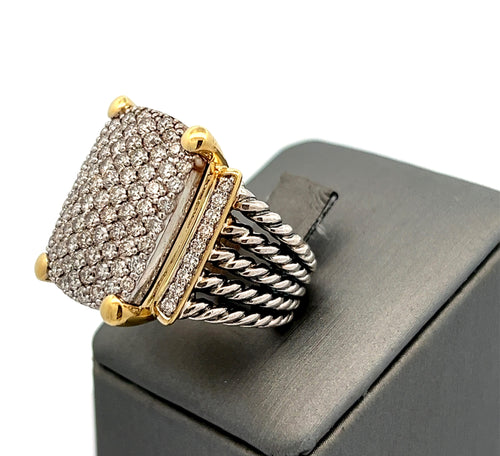 David Yurman 18K Gold and Silver Pave Wheaton Collection Ring S108184