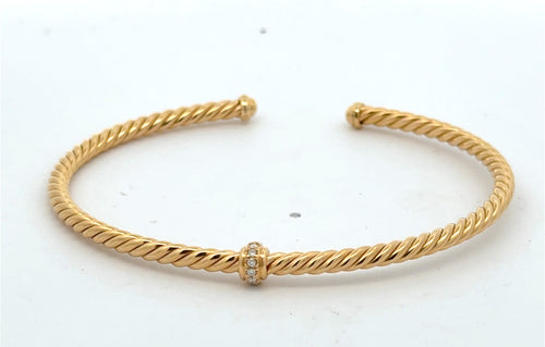 David Yurman 18K Yellow Gold &Diamonds Classic Cablespira Station Bracelet 3mm