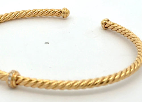 David Yurman 18K Yellow Gold &Diamonds Classic Cablespira Station Bracelet 3mm