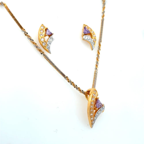 22K Two Tone Gold Chain Necklace and Earrings Set, Length 18", 11.6gm