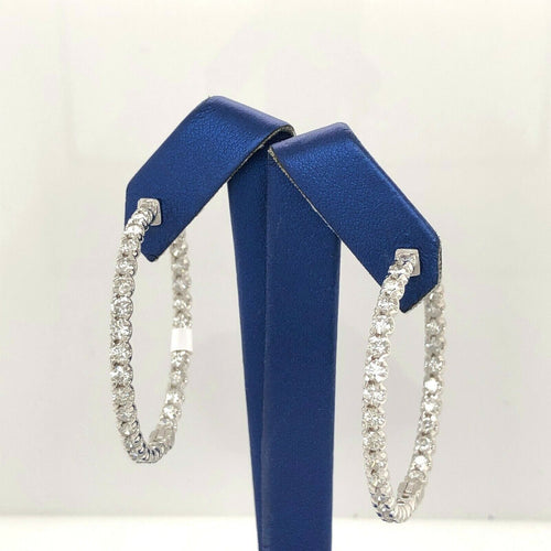 14K White Gold 6.00 CT Diamond Inside Out Hoop Earrings, 13.2gm