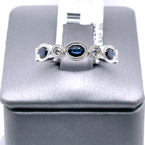 14K White Gold 0.85 CT Diamond & Sapphire Band, 2.7gm, Size