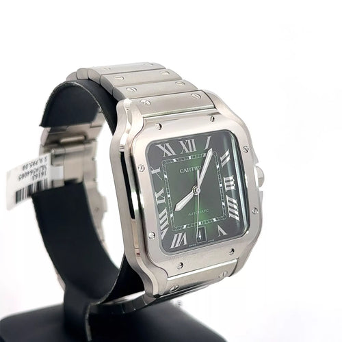 Cartier De Santos Cartier Steel & Green Dial 35.1mm Medium New Watch WSSA0061