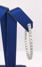 14K White Gold 6.00 CT Diamond Inside Out Hoop Earrings, 13.2gm