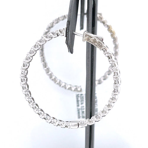 14K White Gold 5.80 CT Diamond Inside Out Hoop Earrings, 12.8gm,