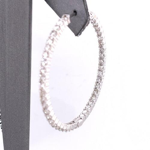 14k White Gold 4.50 CT Diamond Inside Out Hoop Earrings, 12.2g, 1.5",