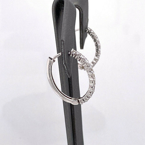 14k White Gold 0.80 CT Diamond Ladies Hoop Earrings, 2.6gm, S105581