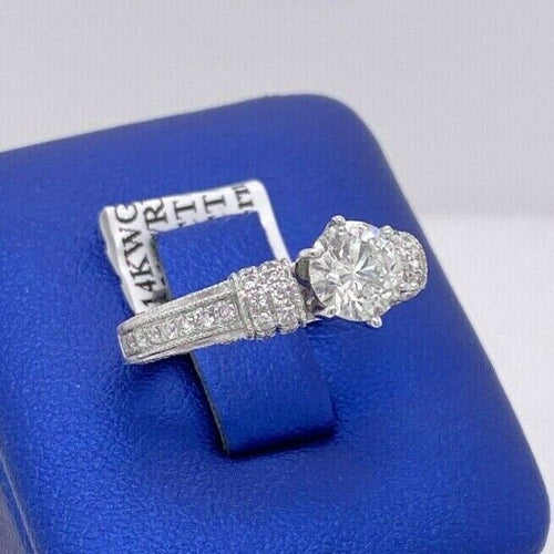 14k White Gold 1.60 CT Diamond Engagement Ring, 3.9gm, Size 6.25