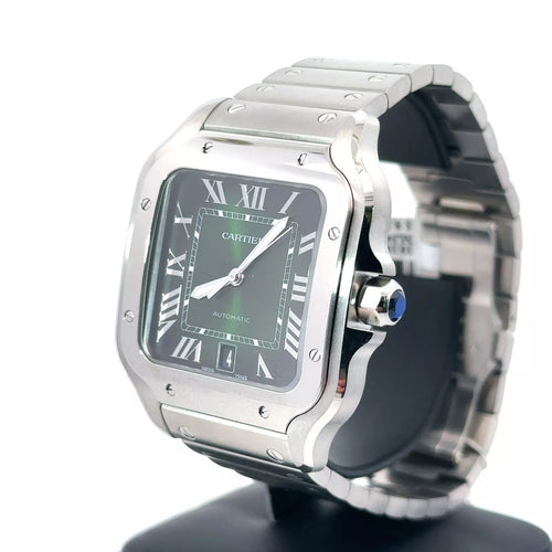 Cartier De Santos Cartier Steel & Green Dial 35.1mm Medium New Watch WSSA0061