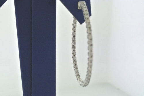 14k White Gold 2.75CT Diamond Inside Out Hoop Earrings, 8.5gm