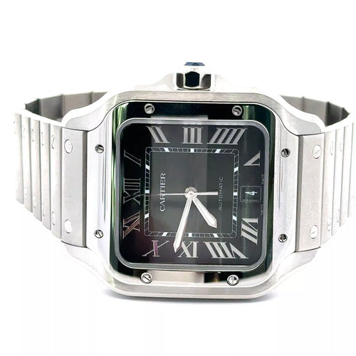 Cartier De Santos Cartier Steel & Green Dial 35.1mm Medium New Watch WSSA0061