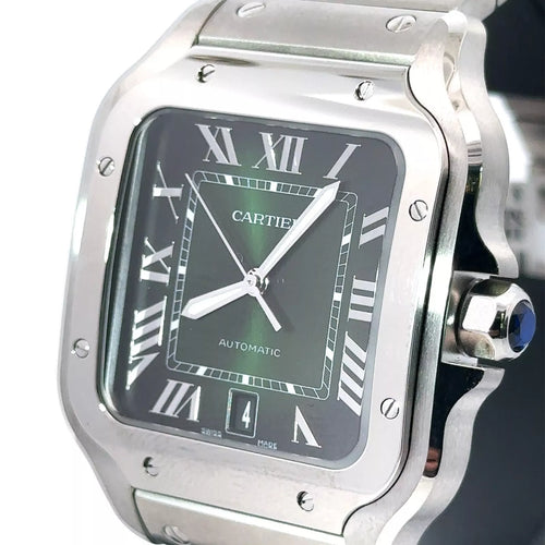 Cartier De Santos Cartier Steel & Green Dial 35.1mm Medium New Watch WSSA0061