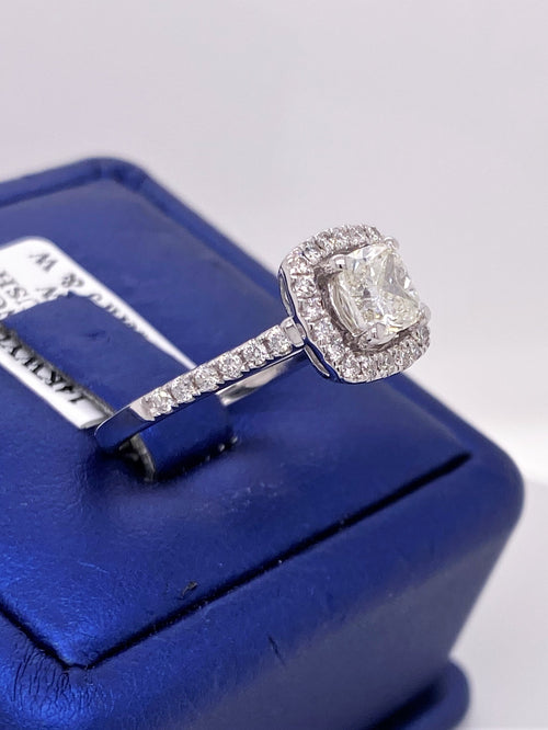14k White Gold 1.50 CT Cushion Diamond Halo Engagement Ring