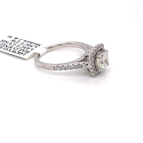 14k White Gold 1.50 CT Cushion Diamond Halo Engagement Ring