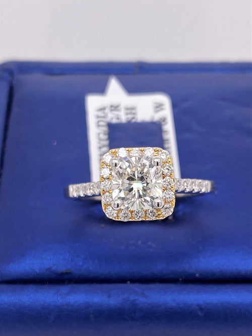 14k White Gold 1.55 CT Cushion Diamond Engagement Ring