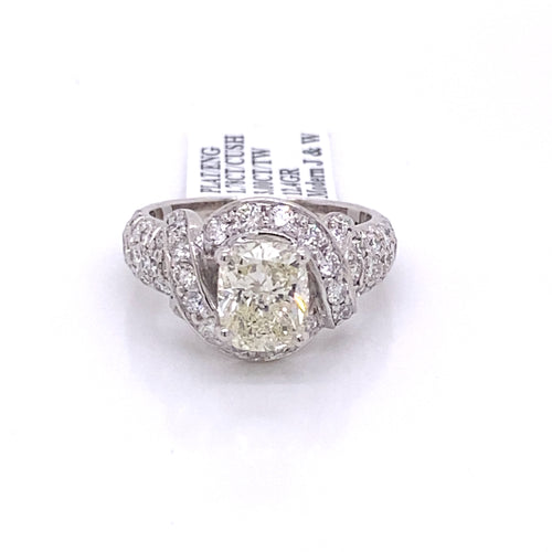 Platinum 3.00 CT Cushion Diamond Fancy Engagement Ring