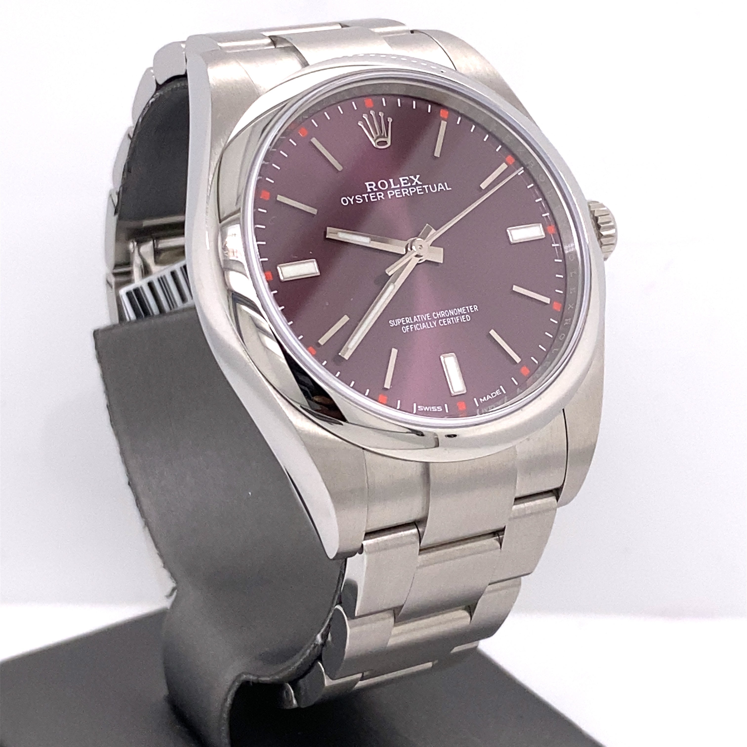 Pre Owned Rolex Oyster Perpetual Grape Dial Steel 39mm Watch 114300