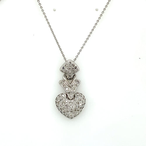 14k White Gold 1.50 CT Diamond Pave Heart Pendant Necklace