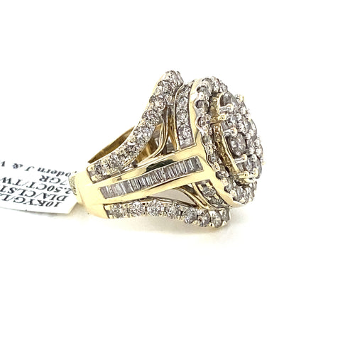 10K Yellow Gold 2.50 CT Diamond Cluster Ladies Ring