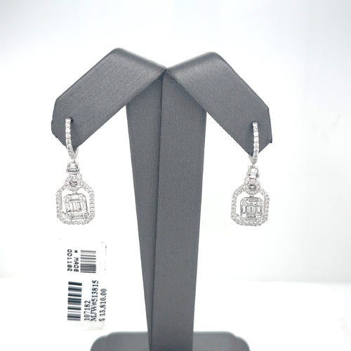 14K White Gold 2.00 CT Diamond Dangling Earrings