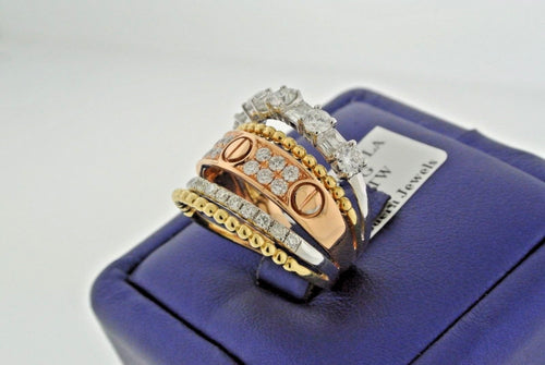 Fancy Designer Style 18k Tri-Color Gold 1.75 CT Diamond Ladies Ring
