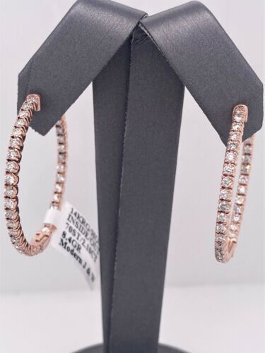 14k Rose Gold 2.10 CT Diamond Inside Out Hoop Earrings, 8.4g