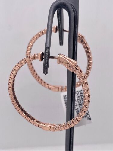 14k Rose Gold 2.10 CT Diamond Inside Out Hoop Earrings, 8.4g