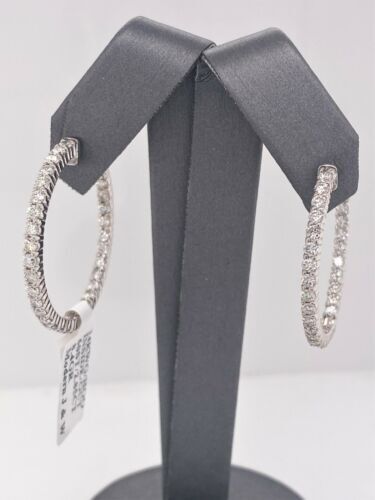 14k White Gold 2.85 CT Diamond Inside Out Hoop Earrings, 8.4g,