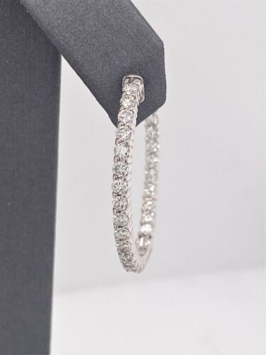 14k White Gold 2.85 CT Diamond Inside Out Hoop Earrings, 8.4g,
