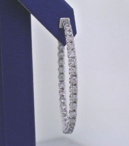 14k White Gold 4.50 CT Diamond Inside Out Hoop Earrings, 12gm, D 1.5"